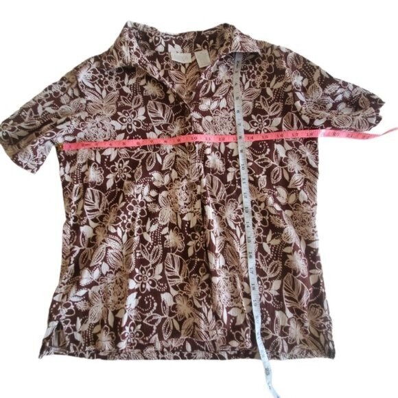 VINTAGE ERIKA Womens Button Up SZ SP Collar Floral Tropical Java Brown Textured - Picture 5 of 9